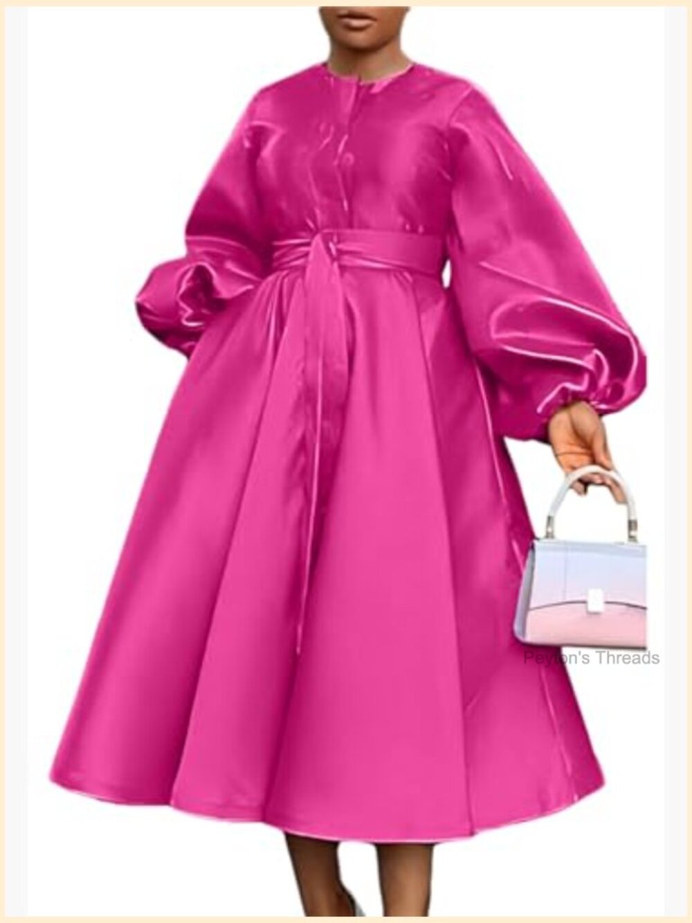 Women's Satin Long Sleeve A Line Maxi Dress with Belt Pockets - Picture 2 of 5